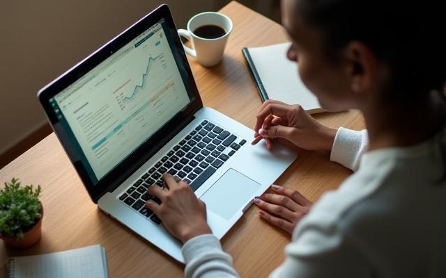 A person diligently tracking finances on a laptop with a cup of coffee, symbolizing smart budgeting habits.